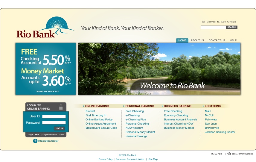 Bank website homepage design.