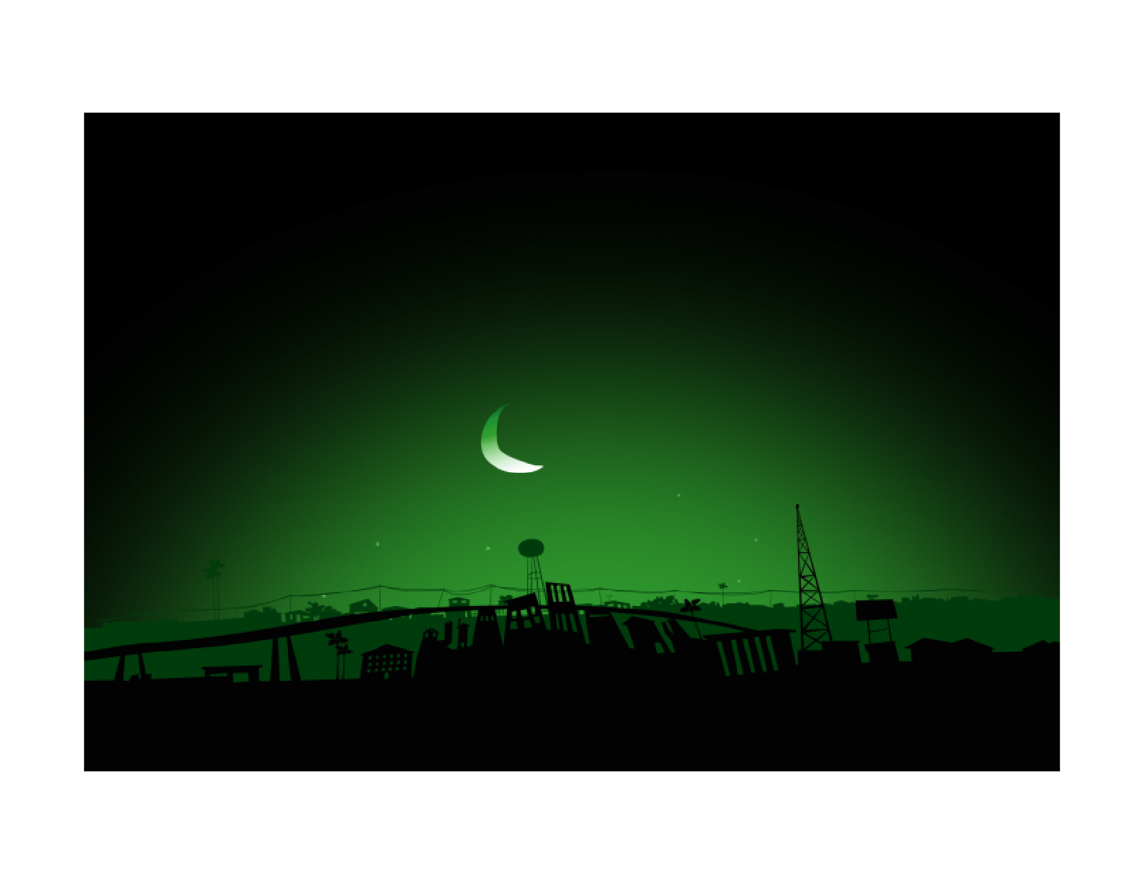 Green night cityscape digital illustration