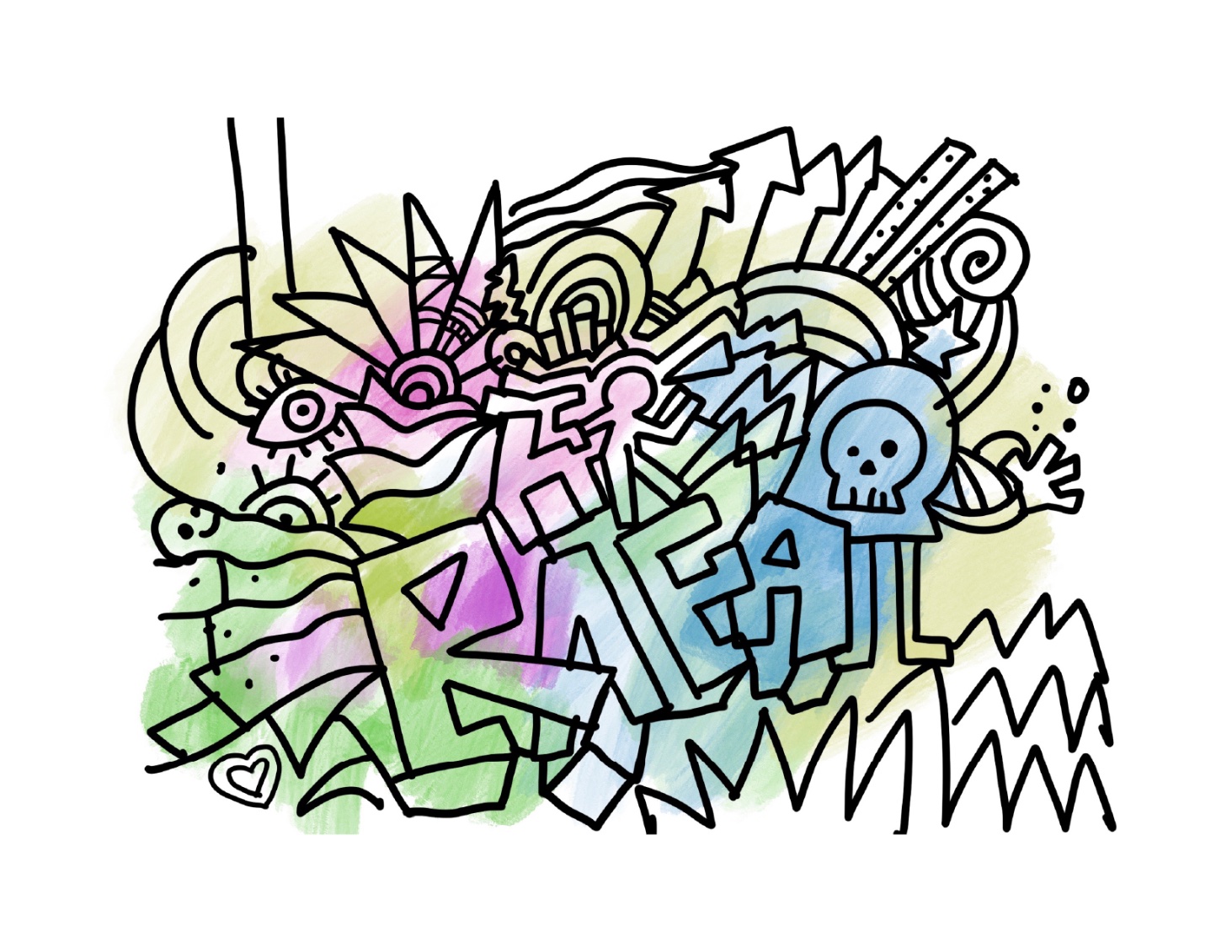 Colorful STEAM doodle art illustration