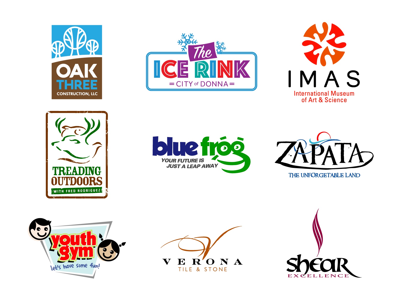 Collection of nine client logos designed by Joel Cervantes