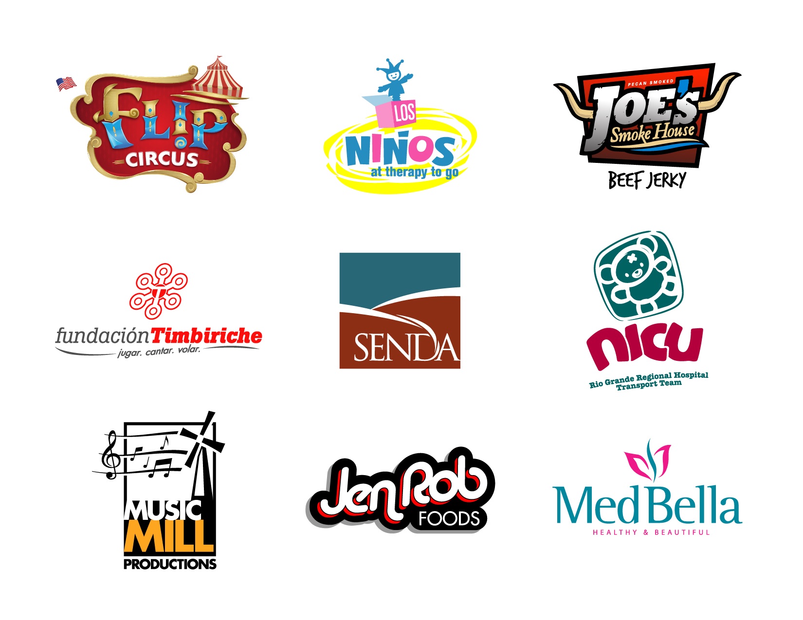 Collection of nine client logos designed by Joel Cervantes