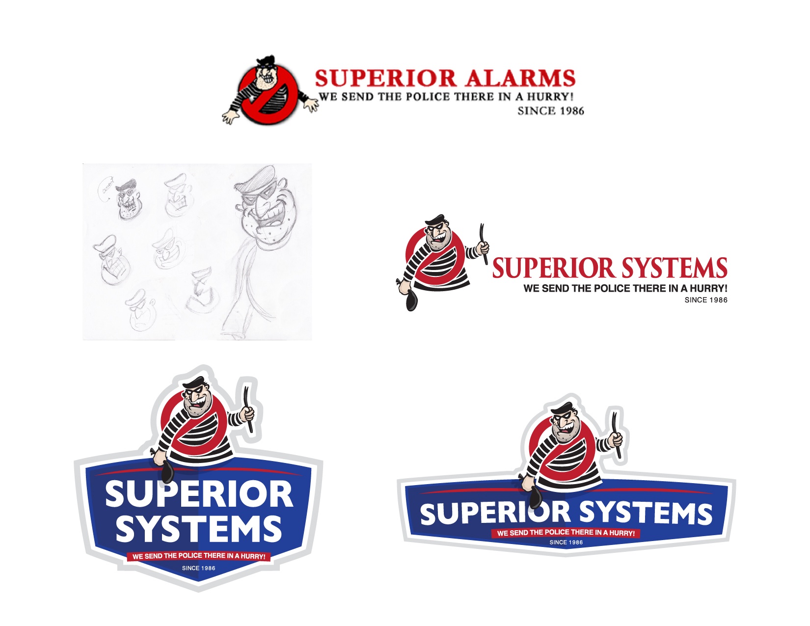 Superior Systems logo development from sketches to final marks