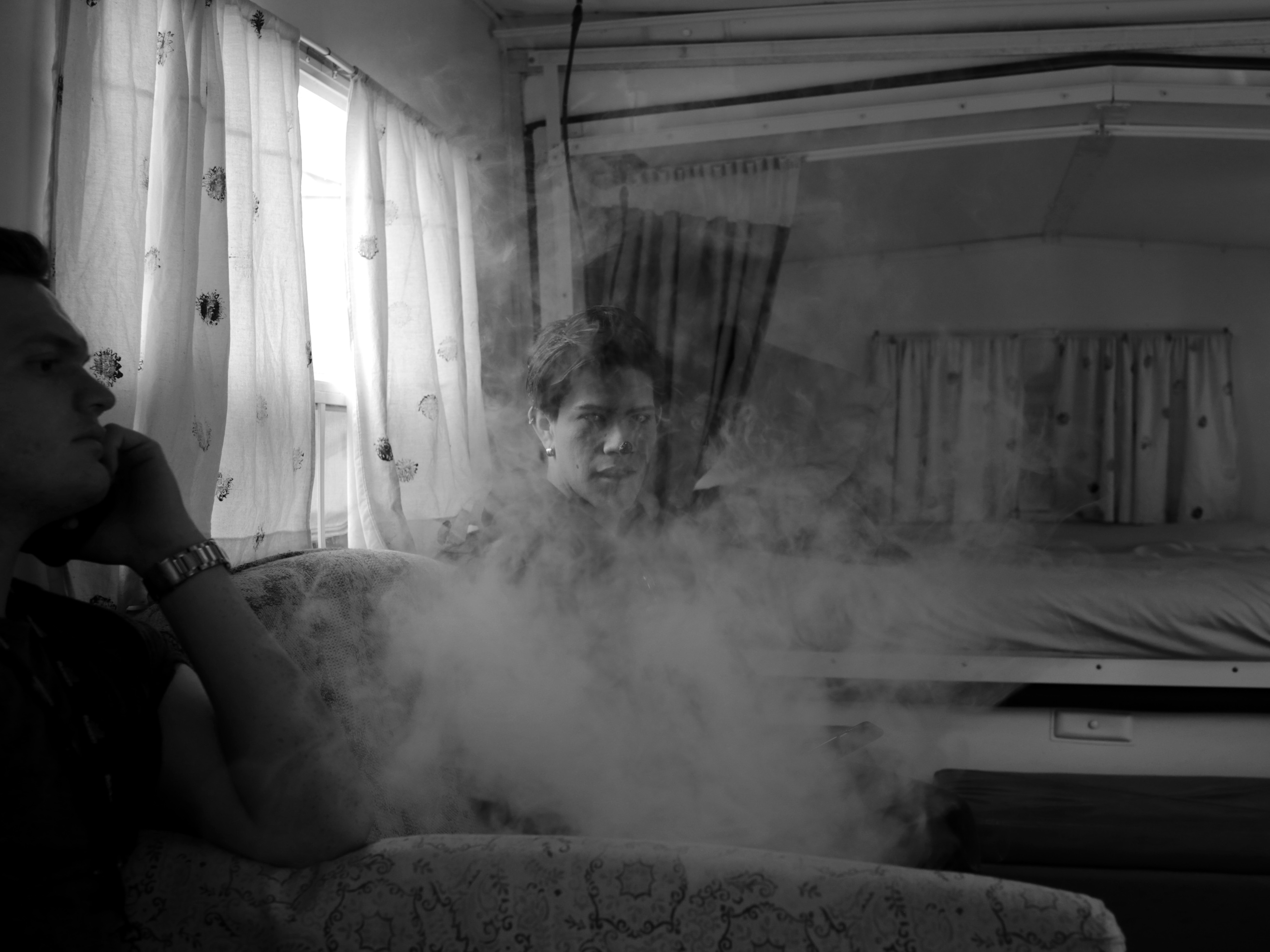 Black and white interior photograph.